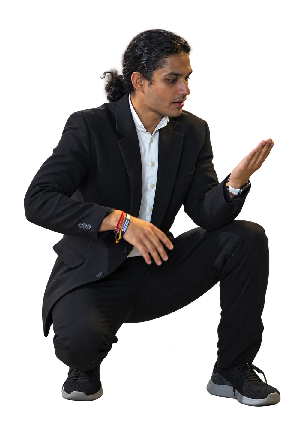 I gesture while seated on a theatrical stage