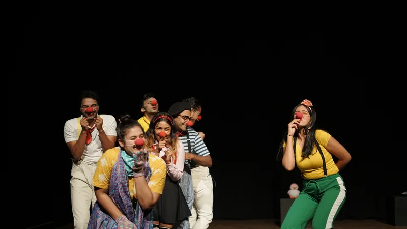 Thrice As Nice: The clown ensemble shares a reaction